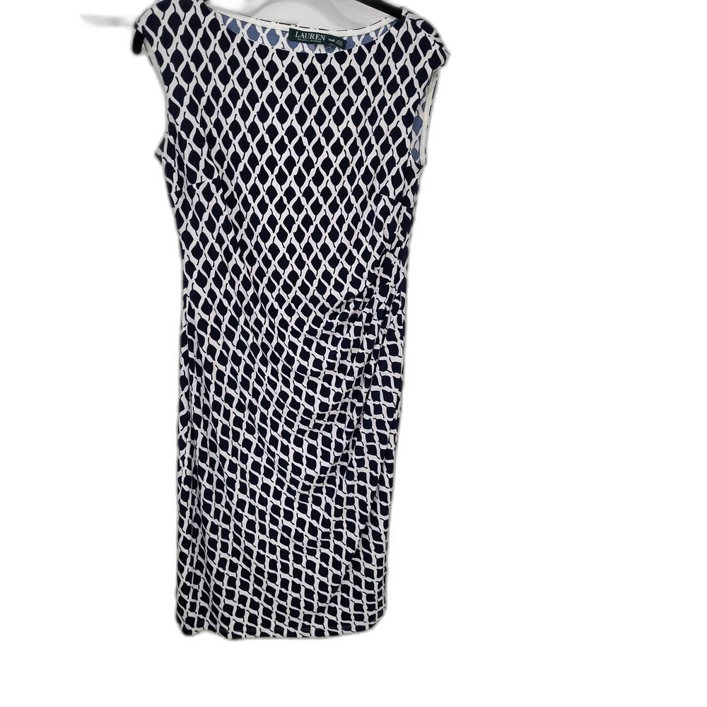 Ralph Lauren Black and White Ruched Sheath Midi Dress
